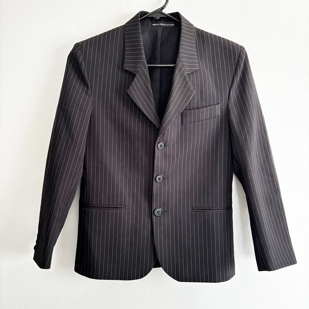Perry Ellis Portfolio Boys Sz 12 Pinstripe Black Suit Jacket 3 Button Blazer